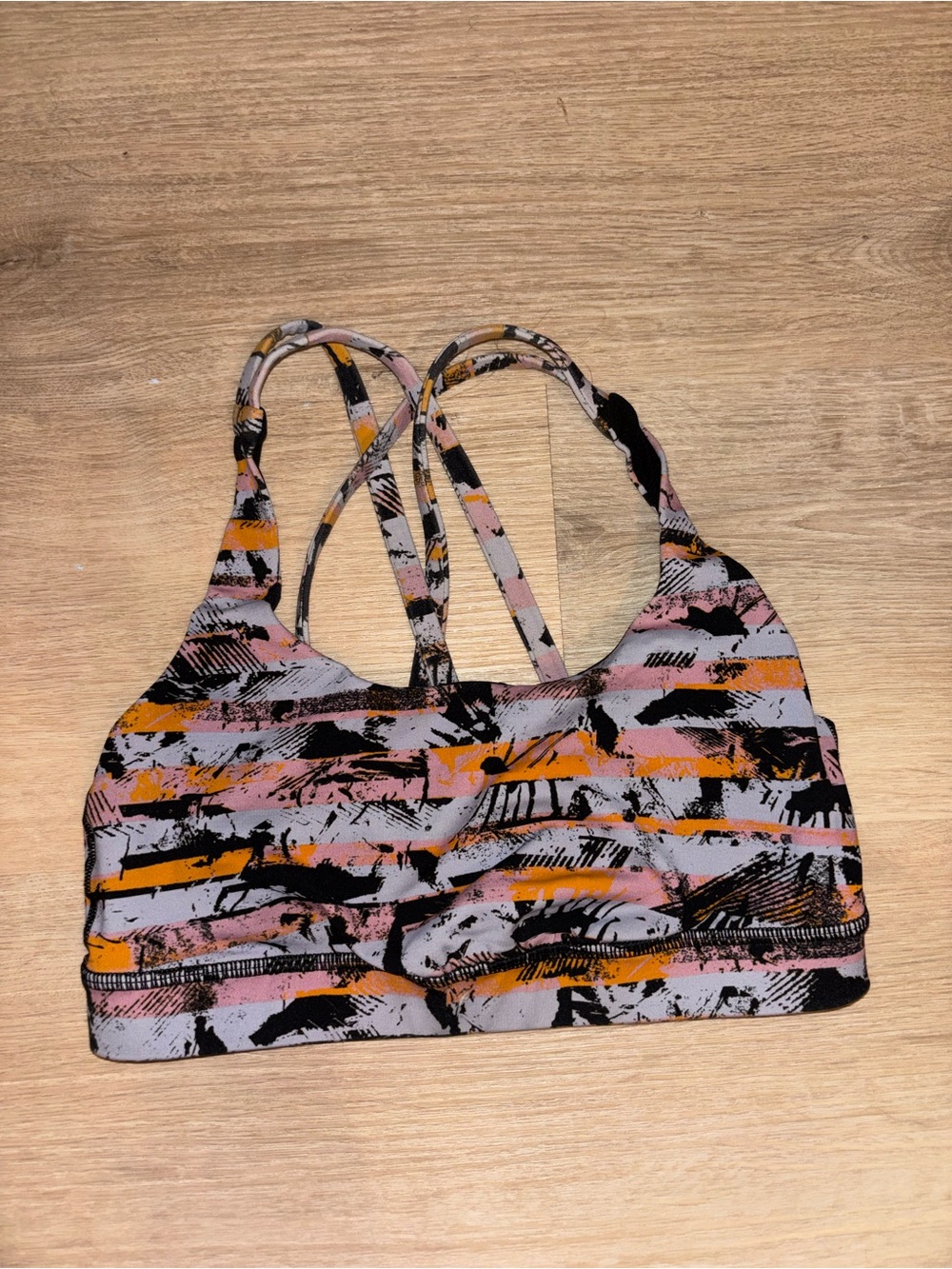lululemon athletica Pink, Orange & Black Striped Energy Sports Bra